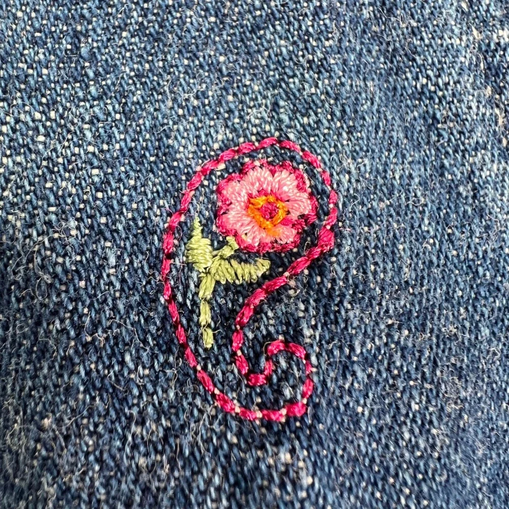 OshKosh Baby Denim Overalls Blue Embroidered Flowers Pink Fleece Trimmed 3-6M